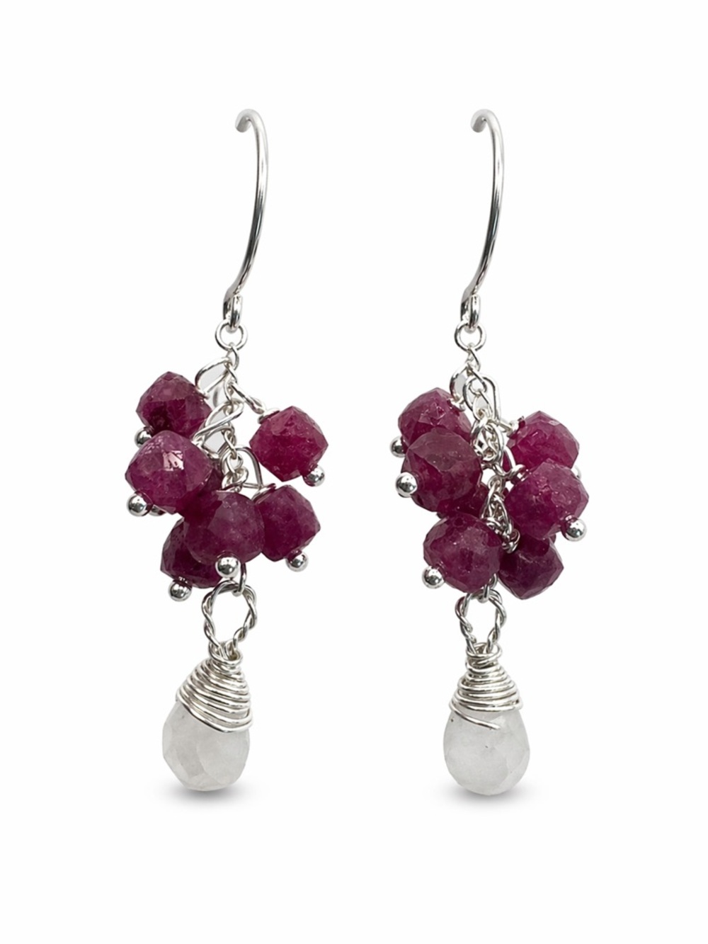 HK002 Ruby and Moonstone Hook Earrings